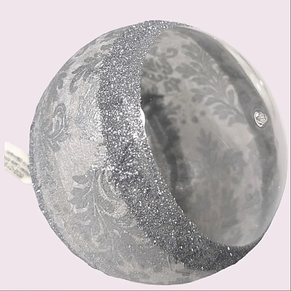 Crate&Barrel Clear Blown Glass Metallic Paper Wrapped Christmas Tree Ornament
